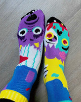 PALS SOCKS Brand Unisex KIDS ZOMBIE & WEREWOLF MISMATCHED GRIPPER SOCKS - Novelty Socks And Slippers
