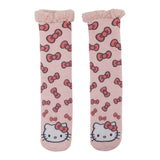 SANRIO HELLO KITTY Ladies Sherpa Lined Gripper Bottom Slipper Socks With Hello Kitty Bows All Over - Novelty Socks And Slippers