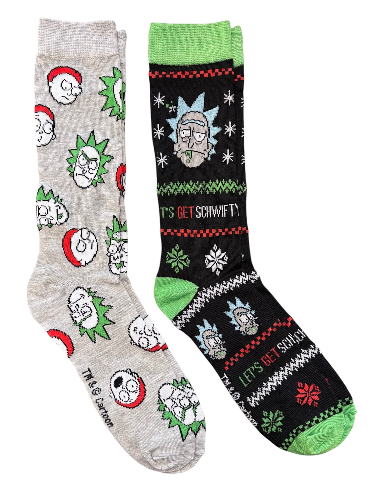 RICK & MORTY MEN’S 2 PAIR OF CHRISTMAS SOCKS ‘Let’s Get Schwifty’ Adult Swim - Novelty Socks And Slippers