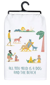 PRIMITIVES BY KATHY Kitchen Tea Towel ‘ALL YOU NEED IS A DOG AND THE BEACH’ - Novelty Socks And Slippers