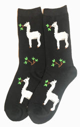 FOOZYS Brand Ladies LLAMA Socks Black With LLAMAS - Novelty Socks And Slippers