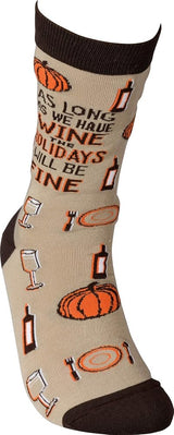 AS LONG AS WE HAVE WINE, HOLIDAYS WILL BE FINE Adult Unisex Socks PRIMITIVES BY KATHY