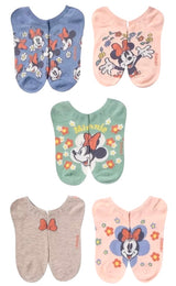DISNEY Ladies MINNIE MOUSE 5 Pair Of No Show Socks With FLOWERS & BOWS - Novelty Socks And Slippers