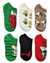 PEANUTS Ladies 6 Pair Of CHRISTMAS No Show Socks Snoopy ‘Wrap Star’