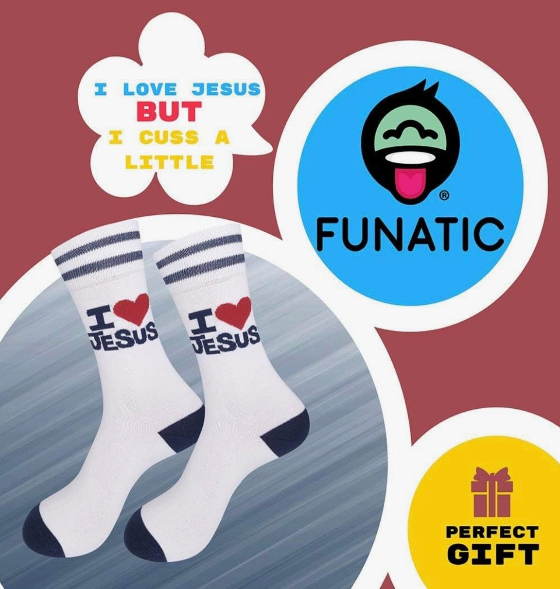 I LOVE JESUS BUT I CUSS A LITTLE Adult Unisex Socks FUNATIC Brand - Novelty Socks And Slippers
