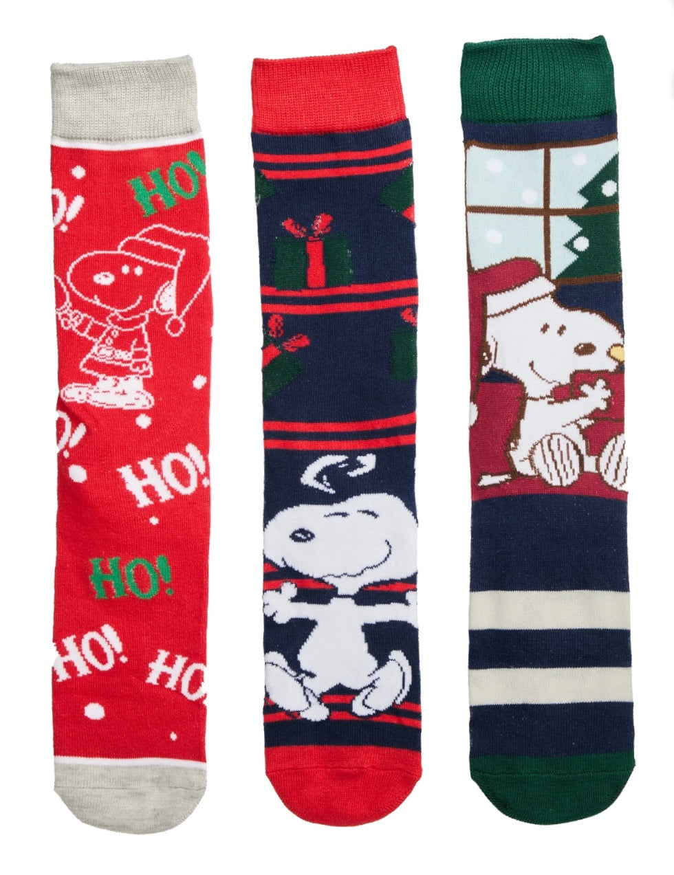 PEANUTS Men’s 3 Pair Of SNOOPY Christmas Socks HO HO HO - Novelty Socks And Slippers