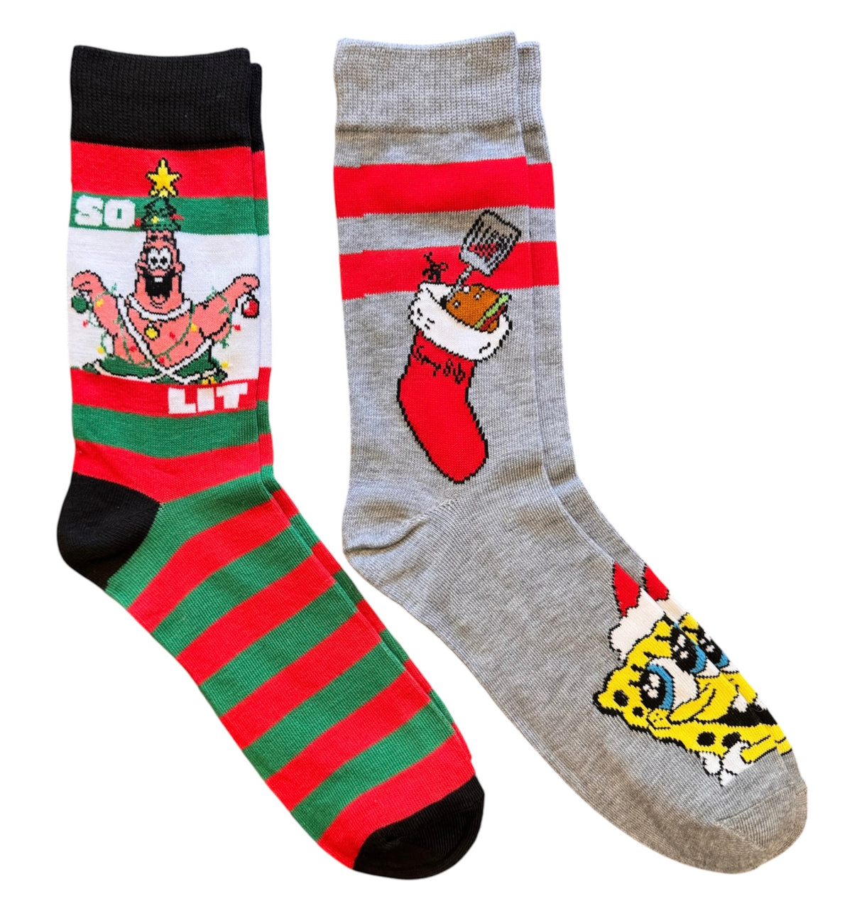 SPONGEBOB SQUAREPANTS Men’s 2 Pair Of CHRISTMAS Socks PATRICK ‘SO LIT’