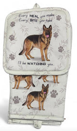 DOG & CAT 3 Piece Oven Mitt & Tea Towel Set By E&S Pets (CHOOSE BREED) - Novelty Socks And Slippers