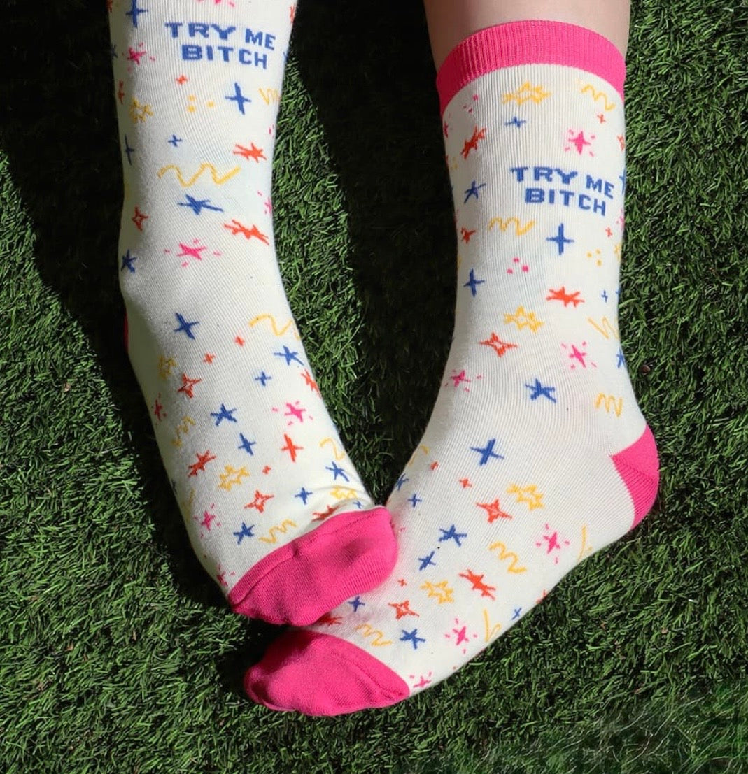 TRY ME BITCH Ladies Socks GROOVY THINGS Brand