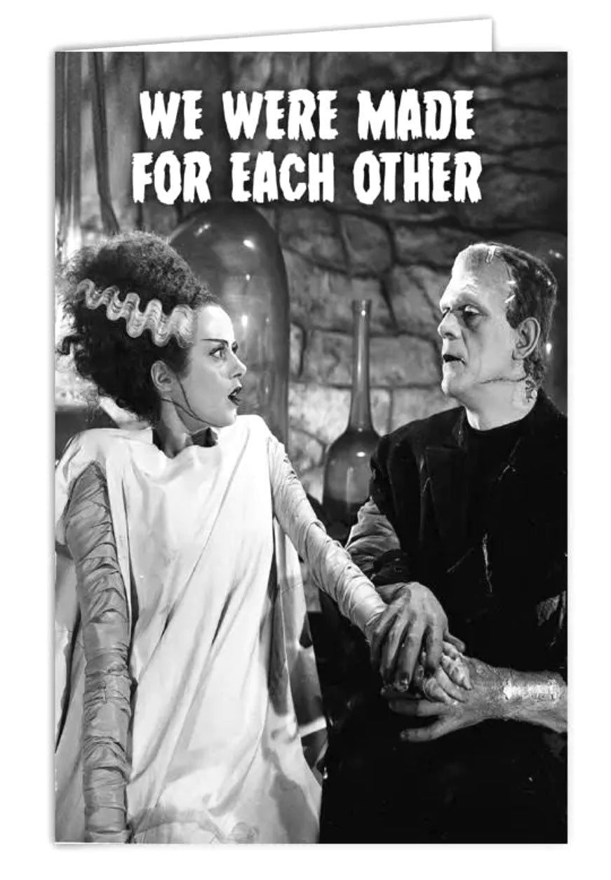 Frankenstein Halloween Greeting Card WE WERE MADE FOR EACHOTHER - Novelty Socks And Slippers