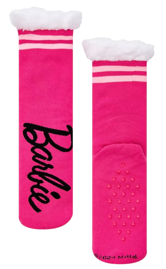 BARBIE DOLL Ladies Gripper Bottom Sherpa Lined Slipper Socks - Novelty Socks And Slippers