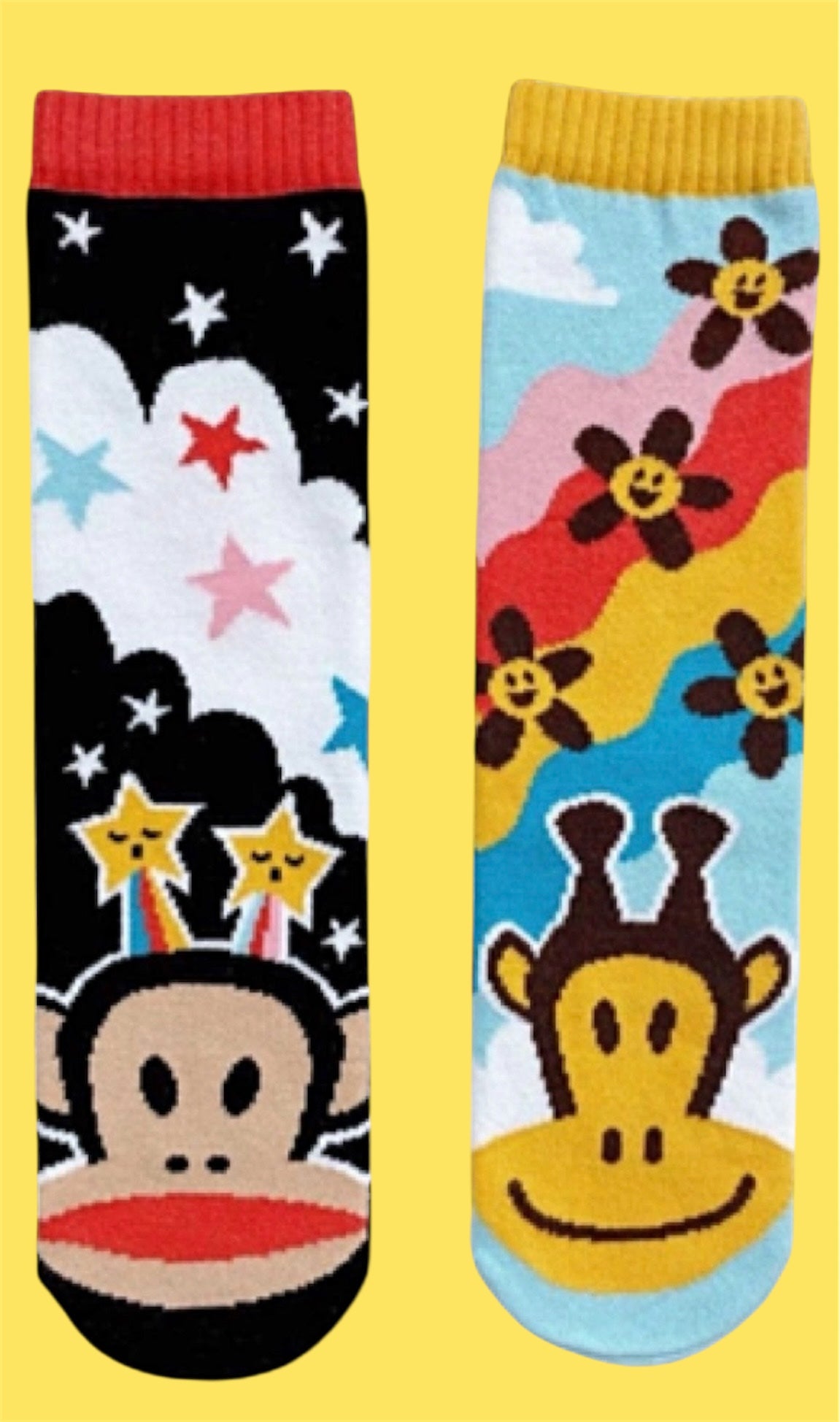 JULIUS The Monkey & CLANCY The Giraffe Unisex Toddler-Adult Mismatched Socks PALS SOCKS Brand By PAUL FRANK (Choose Size) - Novelty Socks And Slippers