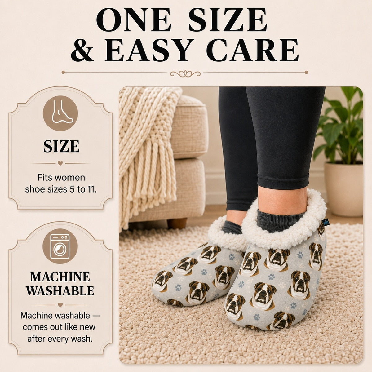 BULLDOG Ladies Non-Slip Slippers COMFIES BRAND By E&S Pets