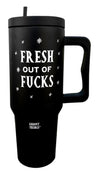 GROOVY THINGS Co. Brand FRESH OUT OF FUCKS 40 oz. Stainless Steel Tumbler - Novelty Socks And Slippers