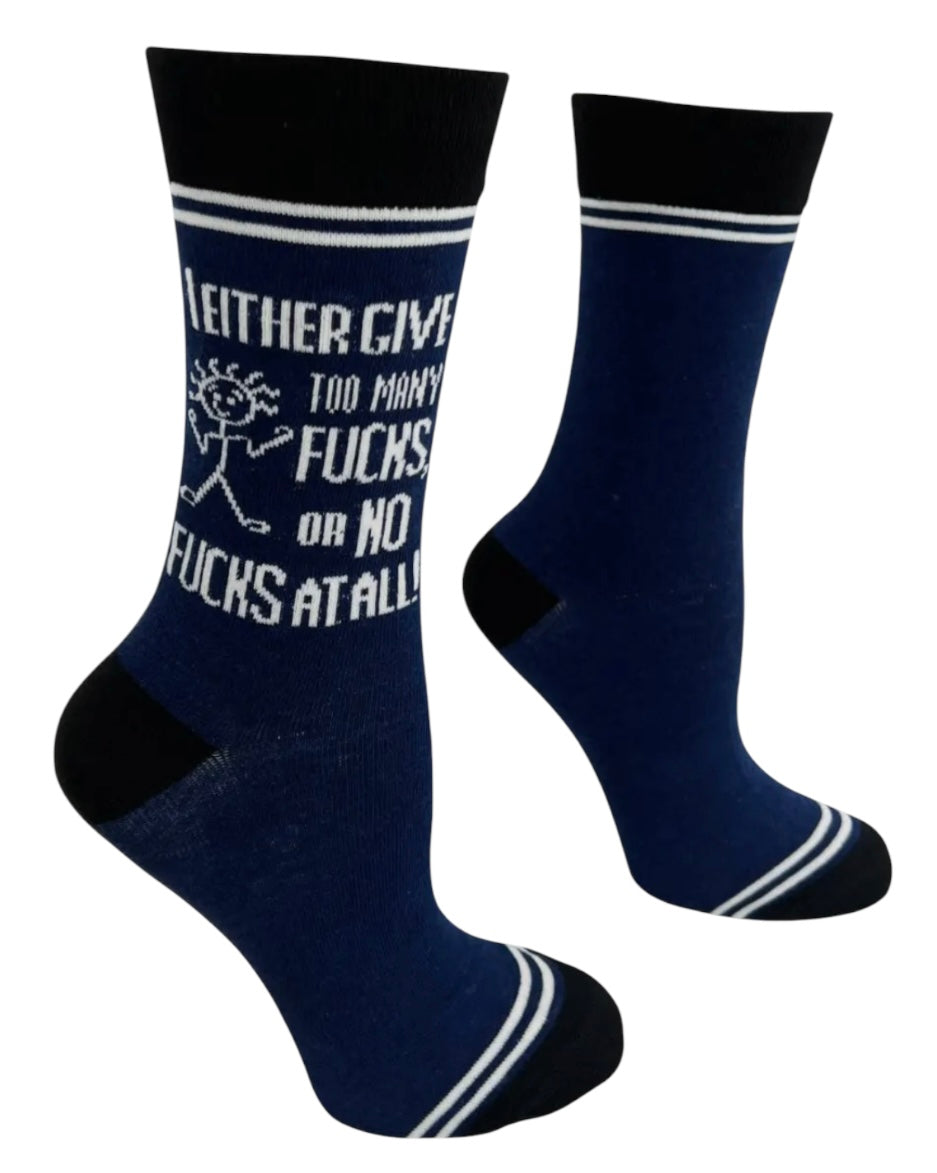 HEY NOW Brand By Fabdaz Unisex I EITHER GIVE TOO MANY FUCKS OR NO FUCKS AT ALL Socks - Novelty Socks And Slippers