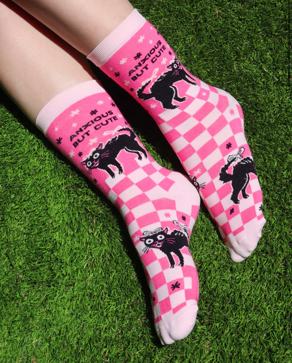 GROOVY THINGS Brand Ladies BLACK CAT Socks ANXIOUS BUT CUTE - Novelty Socks And Slippers