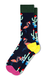 PINK FLAMINGO CHRISTMAS Men’s Socks With CACTUS PLANTS FUN SOCKS Brand