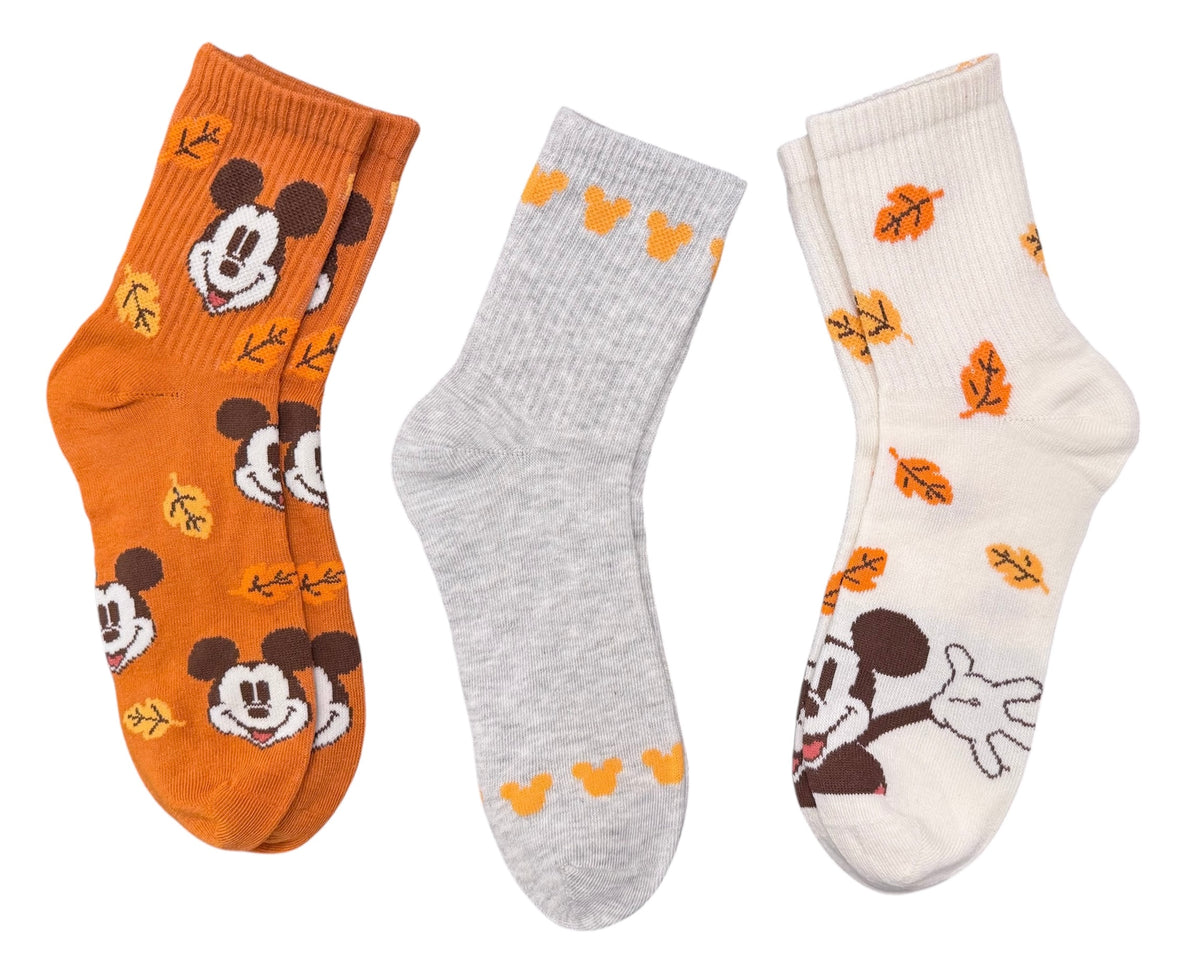 DISNEY Ladies MICKEY MOUSE THANKSGIVING HARVEST 3 Pair Of Socks - Novelty Socks And Slippers