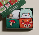 CUTE HEDGEHOG Ladies 4 Pair Of Christmas Fuzzy Socks Gift Set - Novelty Socks And Slippers