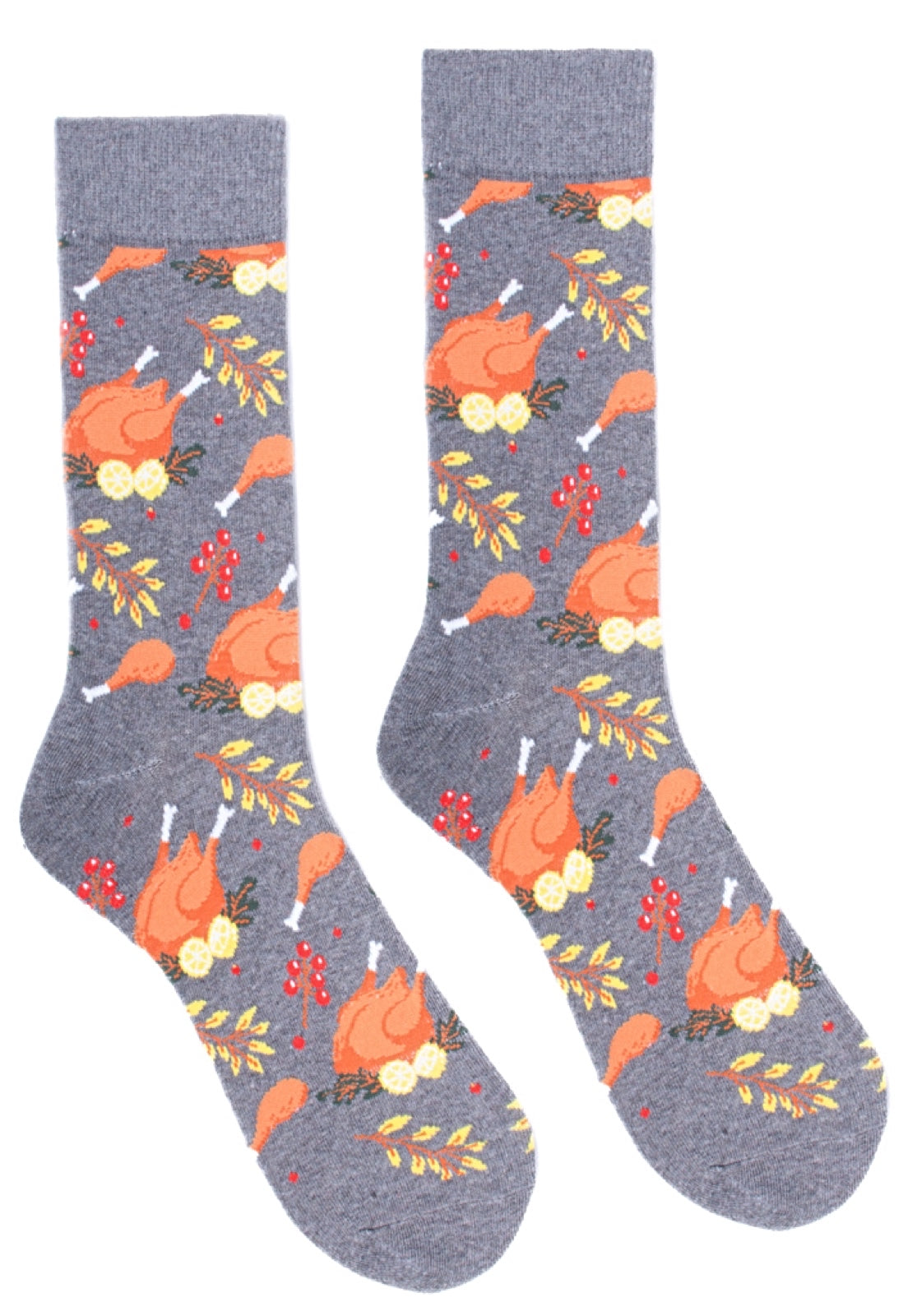 PARQUET Brand Men’s THANKSGIVING TURKEY Socks With DRUMSTICK, CRANBERRIES - Novelty Socks for Less