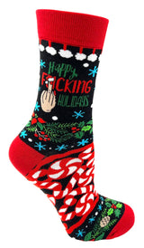 FABDAZ Brand Ladies MIDDLE FINGER CHRISTMAS Socks ‘HAPPY FUCKING HOLIDAYS’ - Novelty Socks And Slippers