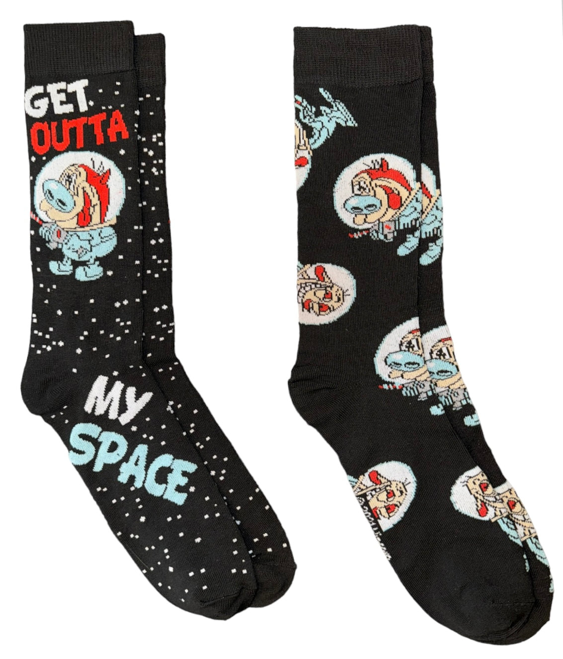REN & STIMPY Men’s 2 Pair Of Socks ‘GET OUTTA MY SPACE’ - Novelty Socks And Slippers