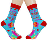 FABDAZ Brand Ladies TEACHER Socks ‘I BECAME A TEACHER FOR THE MONEY & FAME’ - Novelty Socks And Slippers