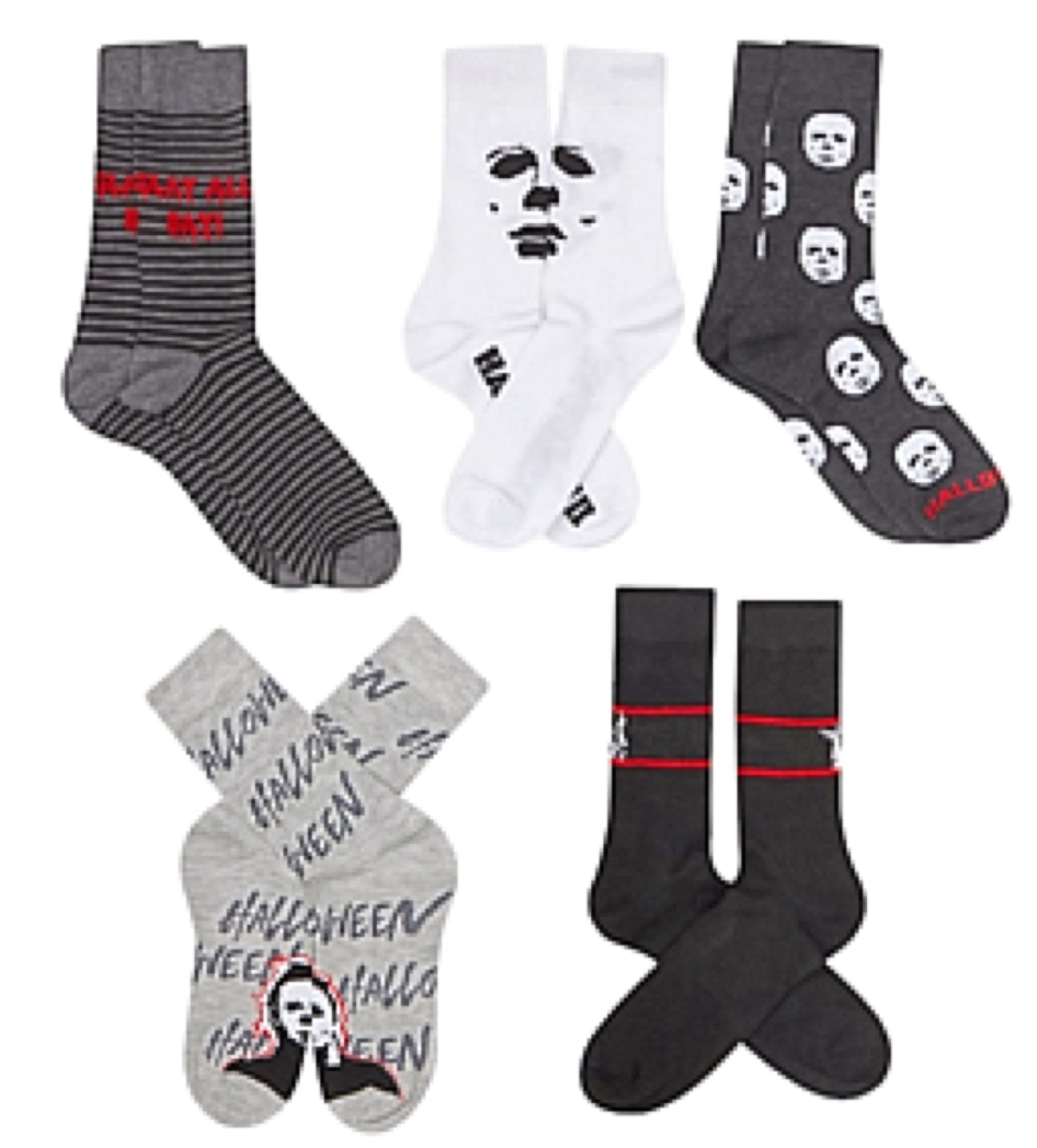 HALLOWEEN II Men’s 5 Pair Of MICHAEL MYERS Socks Gift Set‘THERE IS NO PLACE TO HIDE’ - Novelty Socks for Less