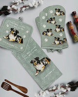 DOG & CAT 3 Piece Oven Mitt & Tea Towel Set By E&S Pets (CHOOSE BREED) - Novelty Socks And Slippers