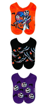 DISNEY NIGHTMARE BEFORE CHRISTMAS Ladies 3 Pair Of No Show Halloween Socks Jack, Sally & Zero - Novelty Socks And Slippers