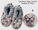 SILVER GRAY TABBY CAT Ladies Non-Slip Slippers COMFIES BRAND By E&S Pets - Novelty Socks And Slippers