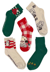 PEANUTS Ladies CHRISTMAS 5 Pair Of Socks SNOOPY & WOODSTOCK - Novelty Socks And Slippers