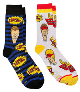 BEAVIS & BUTT-HEAD Unisex 2 Pair Of Socks BURGER WORLD EMPLOYEES Odd Sox Brand - Novelty Socks And Slippers