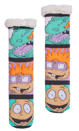 NICKELODEON RUGRATS LADIES SHERPA LINED GRIPPER BOTTOM SLIPPER SOCKS REPTAR, CHUCKIE - Novelty Socks And Slippers