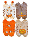 PEANUTS Ladies 4 Pair Of Thanksgiving Thick No Show Gripper Bottom Slipper Socks