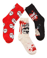 FRIDAY THE 13th LADIES JASON VOORHEES HALLOWEEN 3 PAIR OF SOCKS ‘CAMP CRYSTAL LAKE’ (Choose Style)