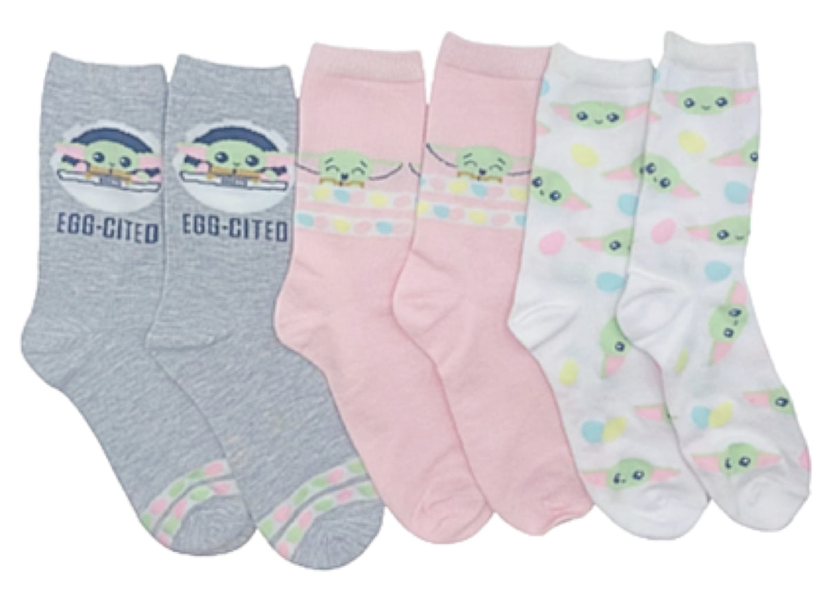 STAR WARS Ladies 3 Pair Of EASTER BABY YODA Socks ‘EGG-CITED’ WITH EASTER EGGS - Novelty Socks for Less