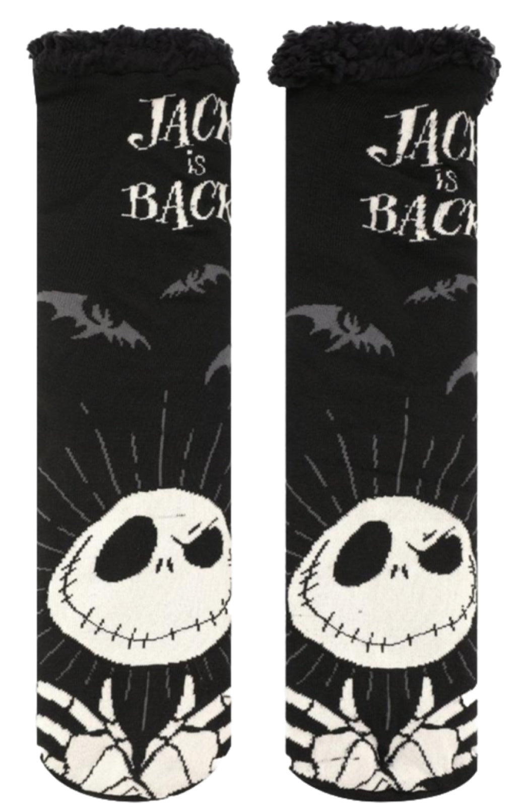DISNEY NIGHTMARE BEFORE CHRISTMAS LADIES SHERPA LINED GRIPPER BOTTOM SLIPPER SOCKS ‘JACK IS BACK’ - Novelty Socks for Less