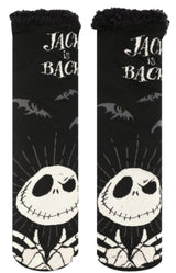 DISNEY NIGHTMARE BEFORE CHRISTMAS LADIES SHERPA LINED GRIPPER BOTTOM SLIPPER SOCKS ‘JACK IS BACK’ - Novelty Socks for Less