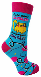 FABDAZ BRAND LADIES CAT SOCKS ‘I SEE YOUR SARCASM & RAISE YOU SOME SASS’ - Novelty Socks for Less