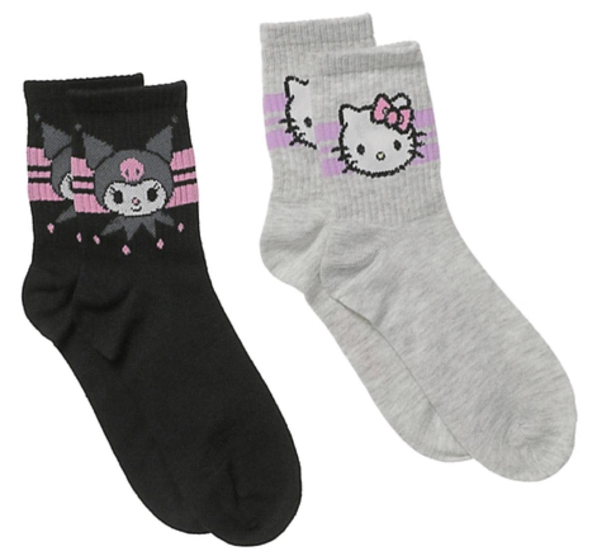 SANRIO HELLO KITTY LADIES 2 PAIR OF SOCKS WITH KUROMI & HELLO KITTY - Novelty Socks for Less