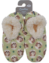 COMFIES BRAND Ladies SHIH TZU (FAWN, TAN) Non-Skid Slippers - Novelty Socks for Less