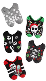 DISNEY THE NIGHTMARE BEFORE CHRISTMAS Ladies 5 Pair Of No Show Socks SANTA JACK & SALLY - Novelty Socks for Less