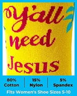 FABDAZ Brand Ladies Y’ALL NEED JESUS’ Socks - Novelty Socks for Less