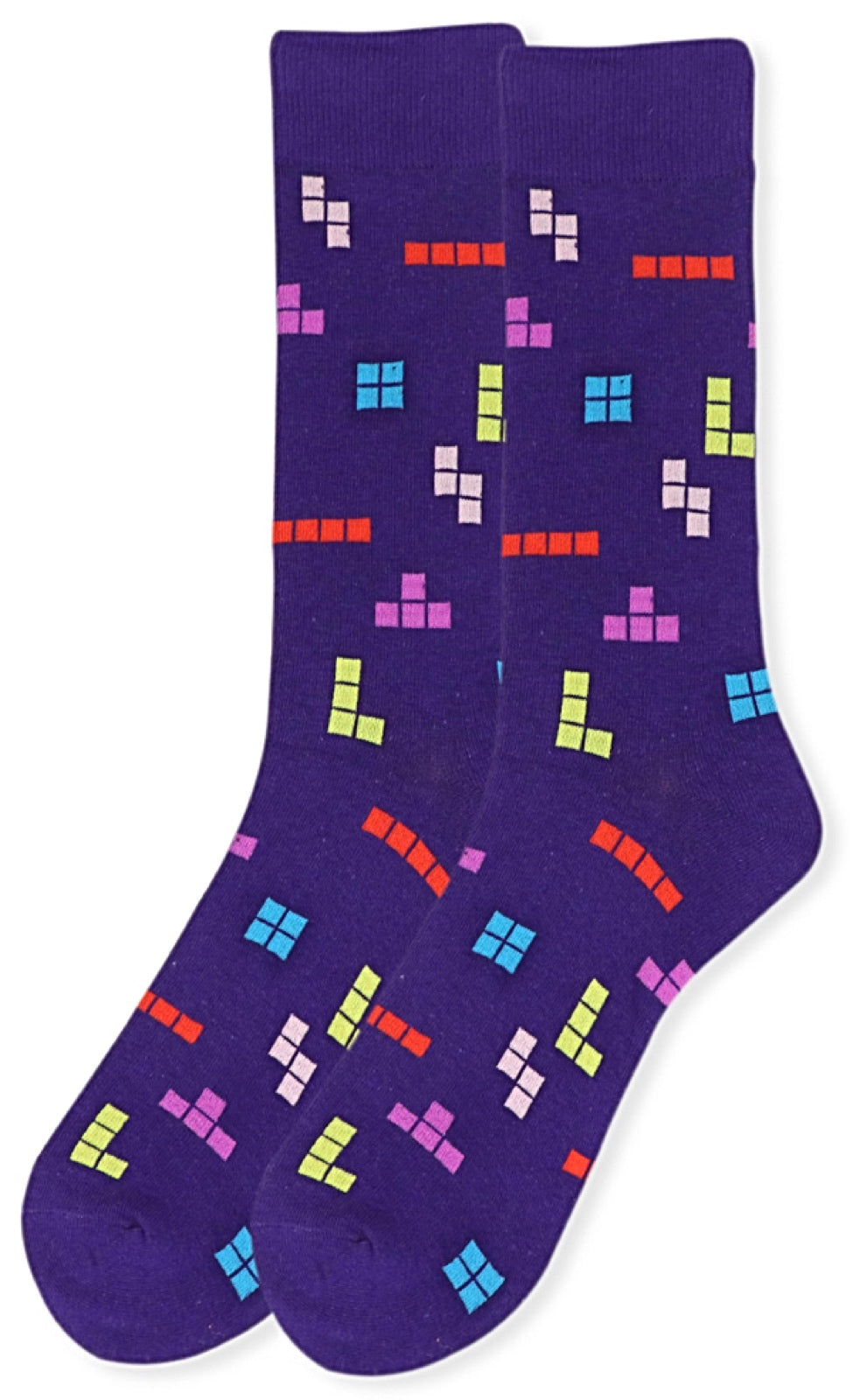 PARQUET BRAND Men’s TETRIS VIDEO GAME Socks CHOOSE COLOR PURPLE Or BLACK - Novelty Socks for Less
