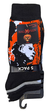 HALLOWEEN II Men’s 5 Pair Of MICHAEL MYERS Socks Gift Set 'SLAY ALL DAY; - Novelty Socks for Less