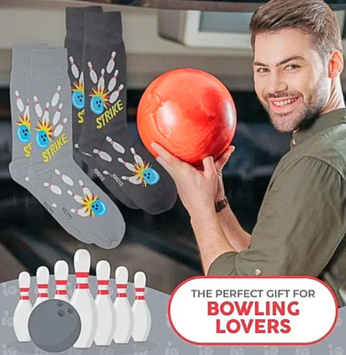 FOOZYS BRAND MEN’S 2 PAIR OF BOWLING SOCKS - Novelty Socks for Less