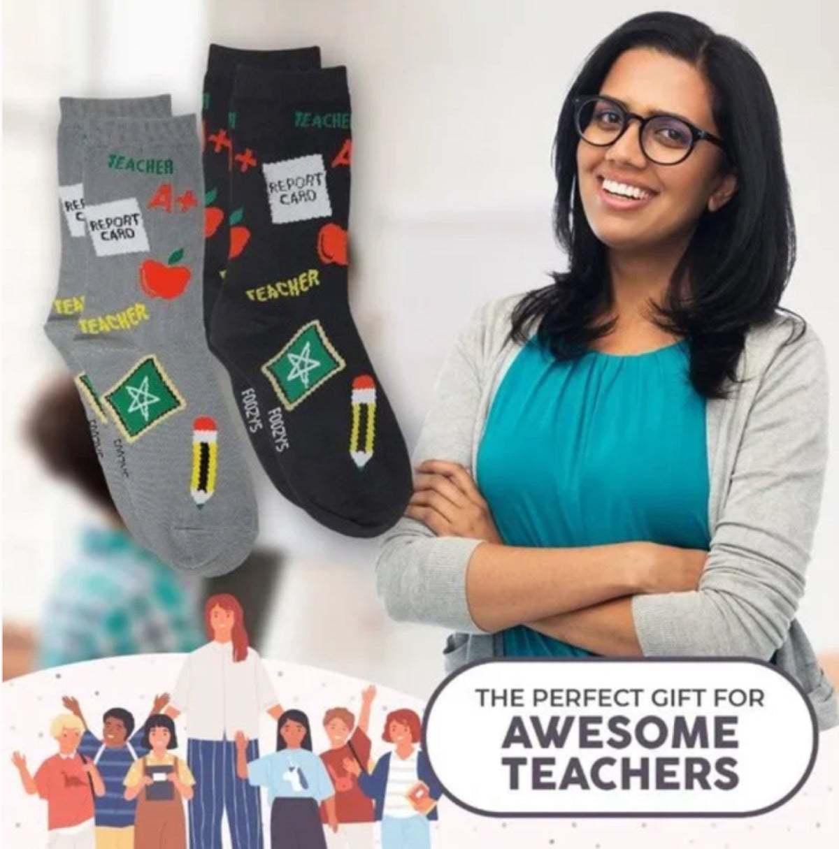 FOOZYS Ladies 2 Pair SCHOOL TEACHER Socks - Novelty Socks for Less