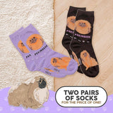 FOOZYS Brand Ladies 2 Pair Of PEKINGESE DOG SOCKS - Novelty Socks for Less