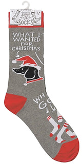 PRIMITIVES BY KATHY UNISEX With DOG ‘WHAT I WANTED FOR CHRISTMAS’ - Novelty Socks for Less